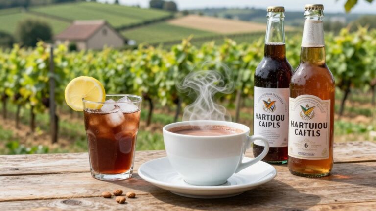French drinks: pastis, hot chocolate, and cider.