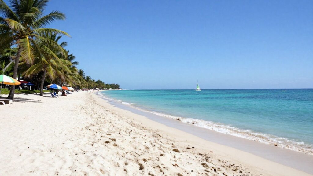 Beautiful beach in St. Martin, France with clear blue water.