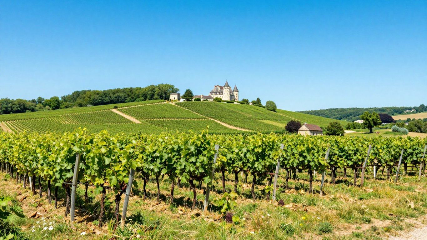 Vineyard landscape in France during springtime.