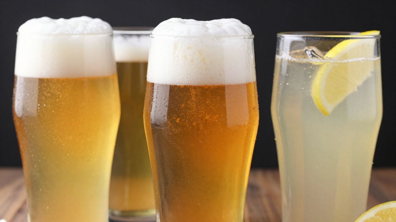 Three glasses of French wheat beer: blanche, hefeweizen, and witbier.