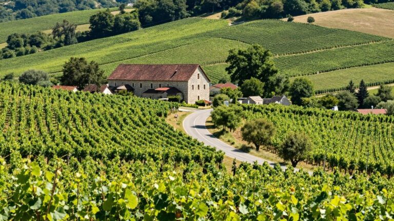 Scenic French road trip through vineyards to a brewery.