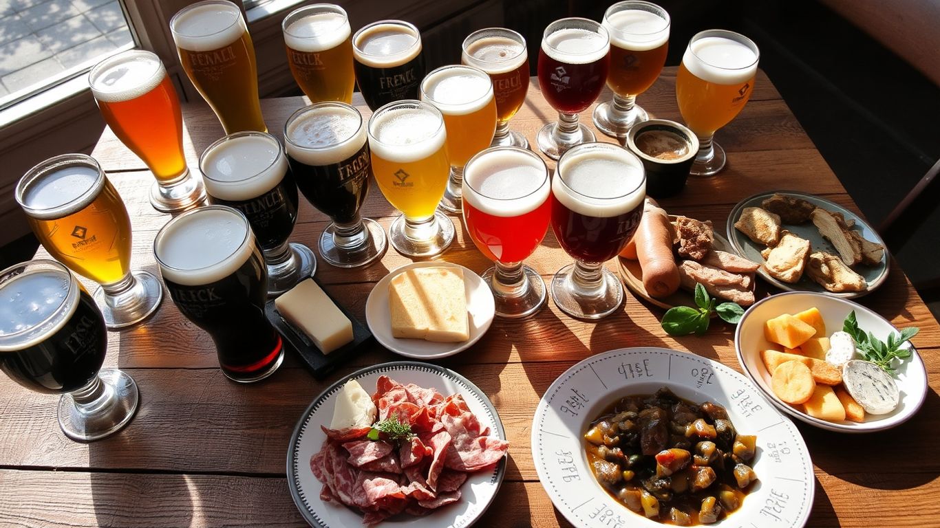 French craft beer and regional food pairing on a table.