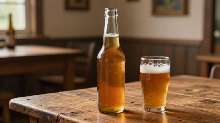 Amber Bière de Garde beer in bottle and glass