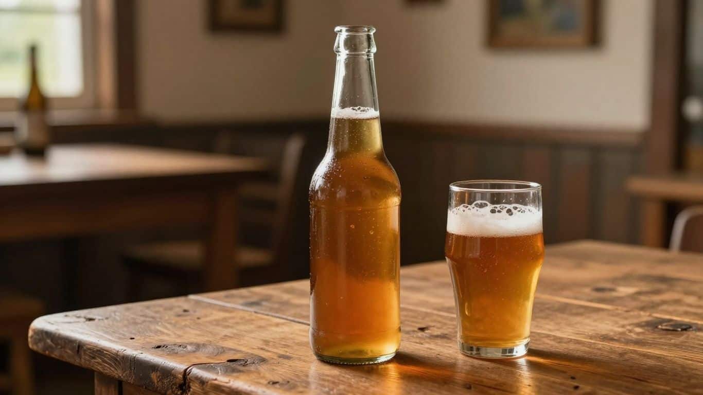 Amber Bière de Garde beer in bottle and glass