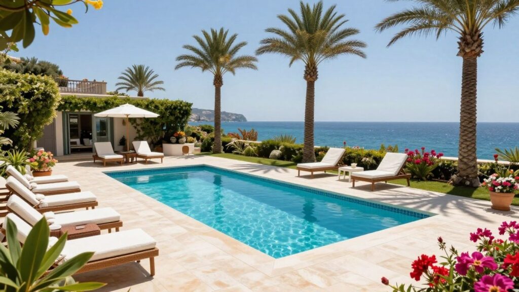 Luxury villa with pool overlooking the Mediterranean Sea.