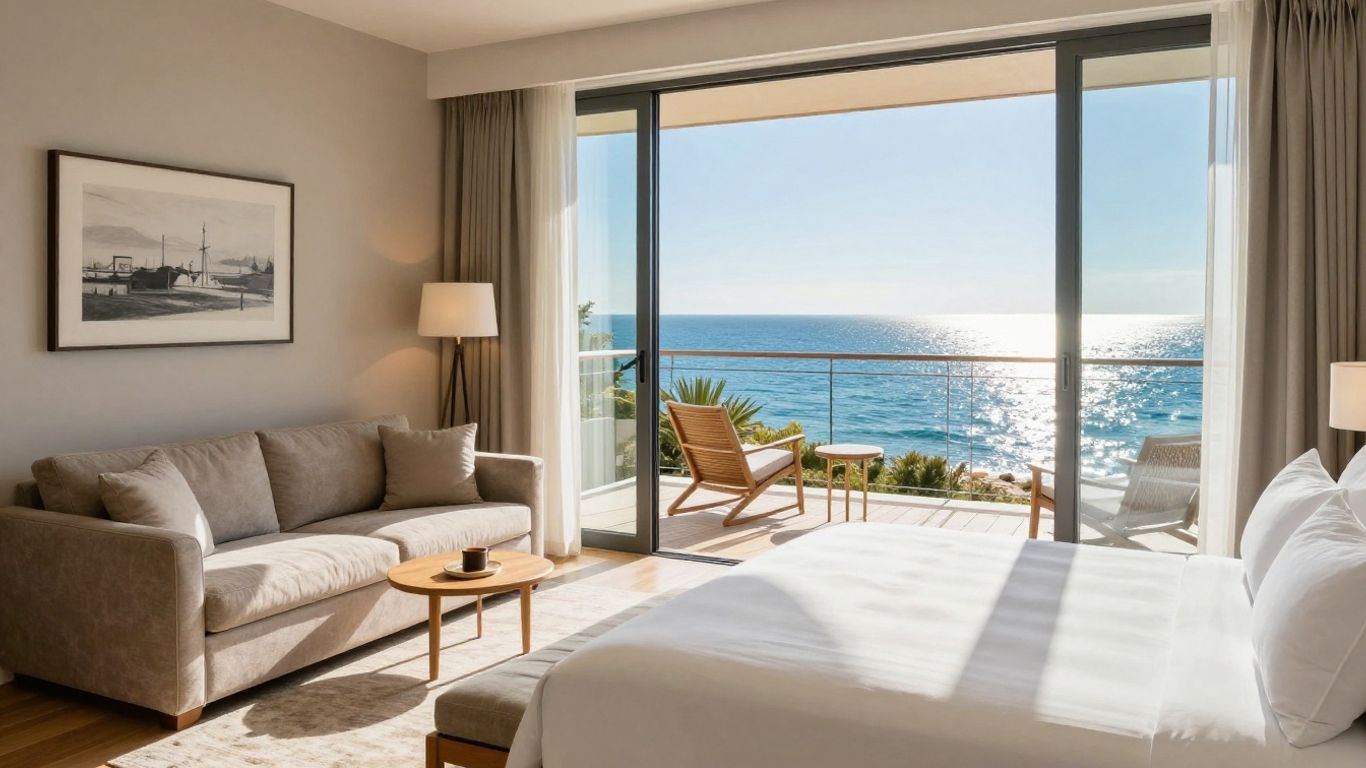 Luxury hotel balcony view Cap d'Agde Mediterranean Sea