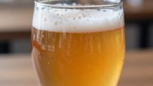 Glass of French bière de garde amber ale