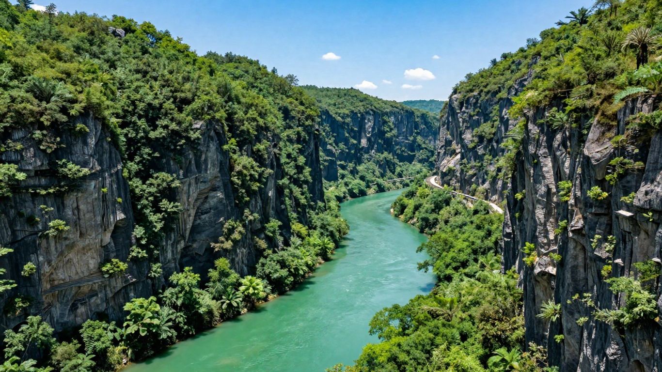 Gorges du Verdon canyon with turquoise river and cliffs.
