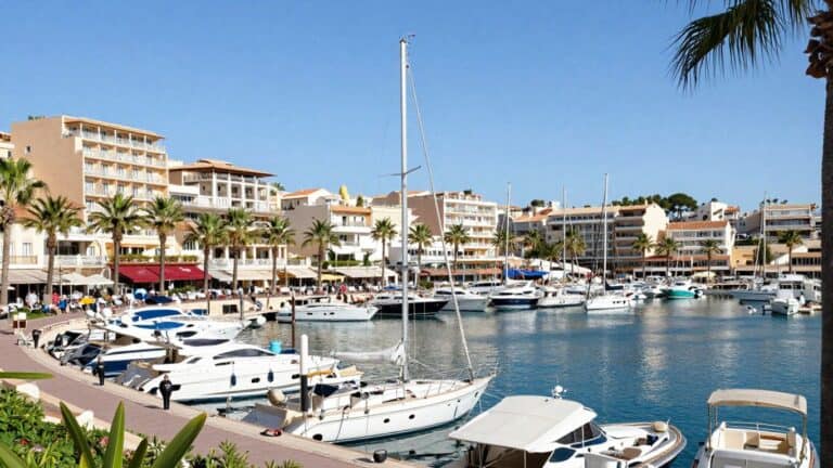 Luxury yachts and hotels in Cap d'Agde marina.