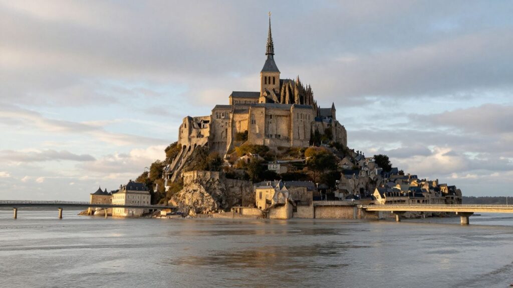 When France's Island Abbey Vanishes: Witnessing Mont Saint Michel at High Tide